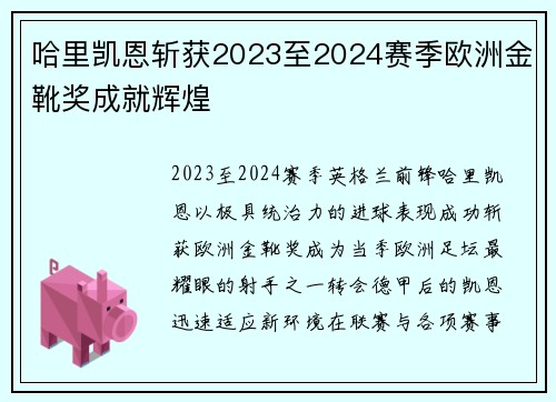 哈里凯恩斩获2023至2024赛季欧洲金靴奖成就辉煌 哈里凯恩斩获2023至2024赛季欧洲金靴奖成就辉煌